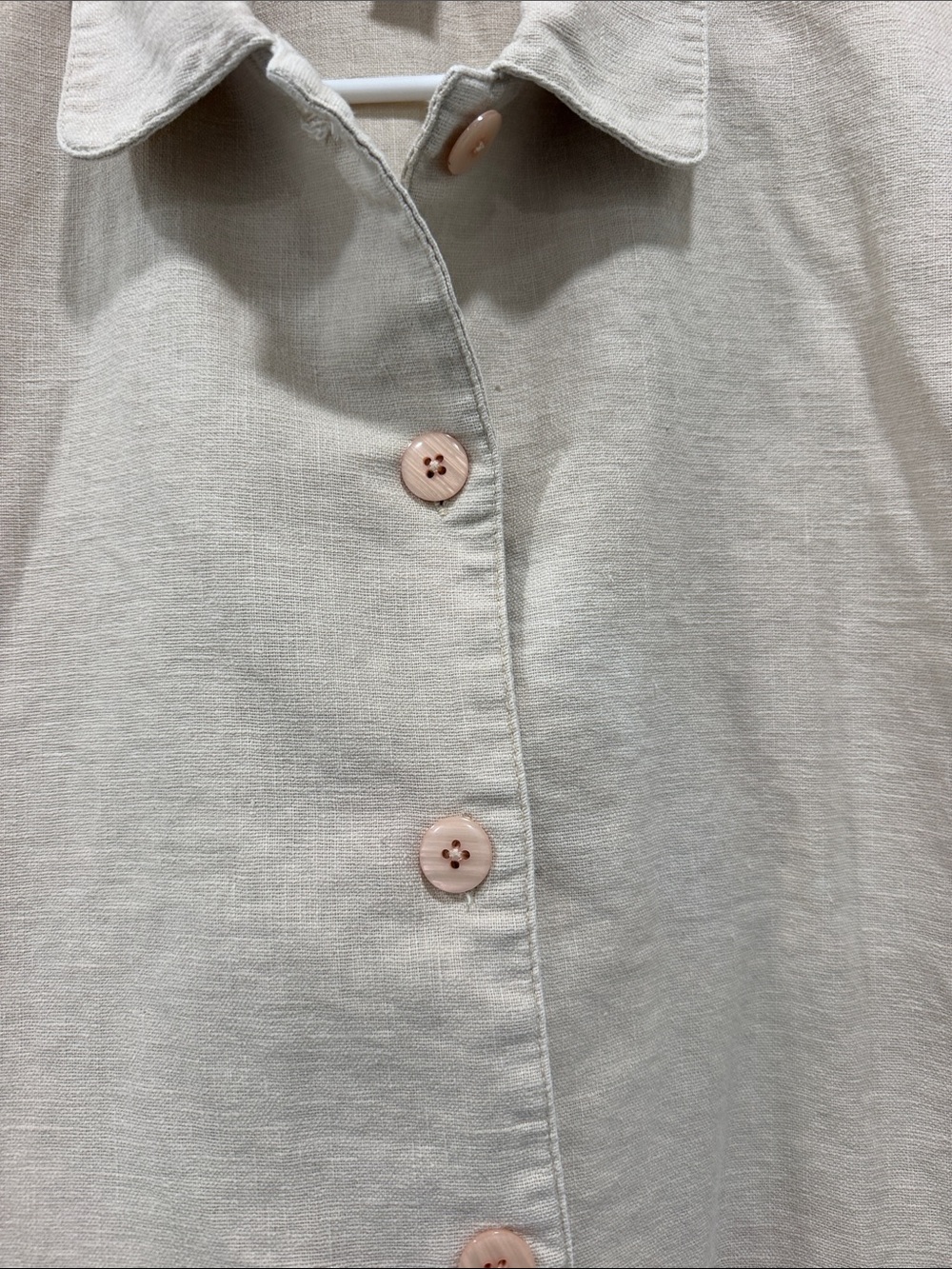 Sag Harbor Beige Short-Sleeve Linen Blend Button Front Shirt Medium - Picture 2 of 5